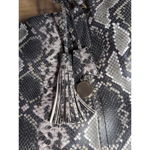 GILI Genuine Leather Grey  Snake Embossed Tote Bag Large Structured Gold Trim
